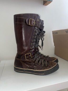 RARE Converse brown leather lace up boots Star 70 2007 Y2K